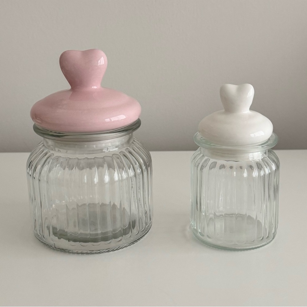 Valentine Glass Jars with Ceramic Heart Lid - Set (2pcs)